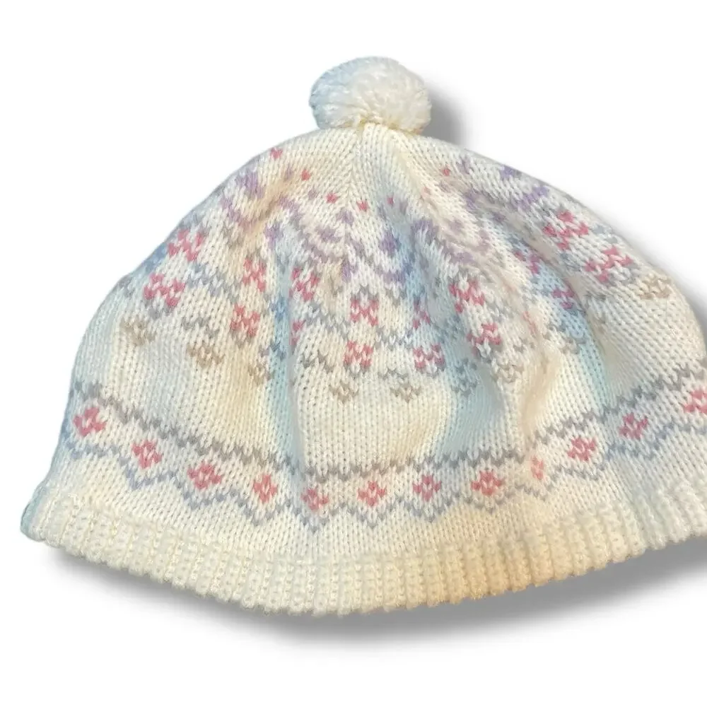Hansen Vintage Knit Beanie Made in USA Pom Hat Ski Snow Pastel Blue Purple Gift